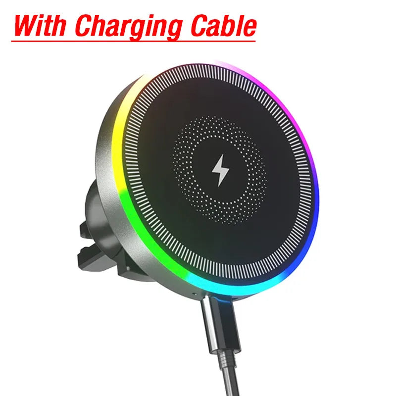 RGB Magnetic Wireless Car Charger, Air Vent Phone Mount with 360 Degree Ball Joint, for iPhone 12 and Newer, Black or White