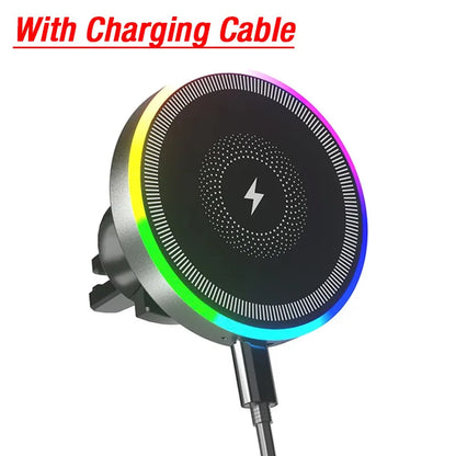 RGB Magnetic Wireless Car Charger, Air Vent Phone Mount with 360 Degree Ball Joint, for iPhone 12 and Newer, Black or White