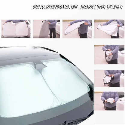 Windshield Sun Shade for Tesla Model Y 2020-2025 and Model 3 2017-2025, Foldable Polyester Front Shade, One Size