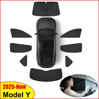 Sun Shades for Tesla Model Y Juniper 2025-2026, Windshield, Side Window and Sunroof Shades or 6, 7 and 8-Piece Privacy Sets