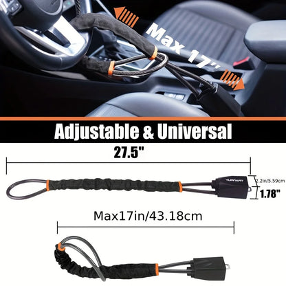Steering Wheel Lock with Steel Cable, Key Operated Anti-Theft Device with Scratch Free Fabric Sleeve, Fits Most Cars, SUVs and Trucks