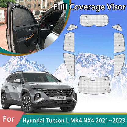 Window Sunshades for Hyundai Tucson 2022-2023 (NX4), Silver Aluminum Foil, Windshield, Front or Rear Sets, or All Windows