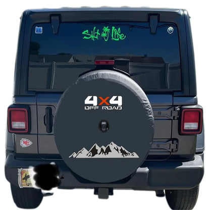 Spare Tire Cover for Jeep Wrangler with Backup Camera Hole, 4x4 Off-Road Paw PU Leather, 15 to 18 in, Plain Black or 19 Prints