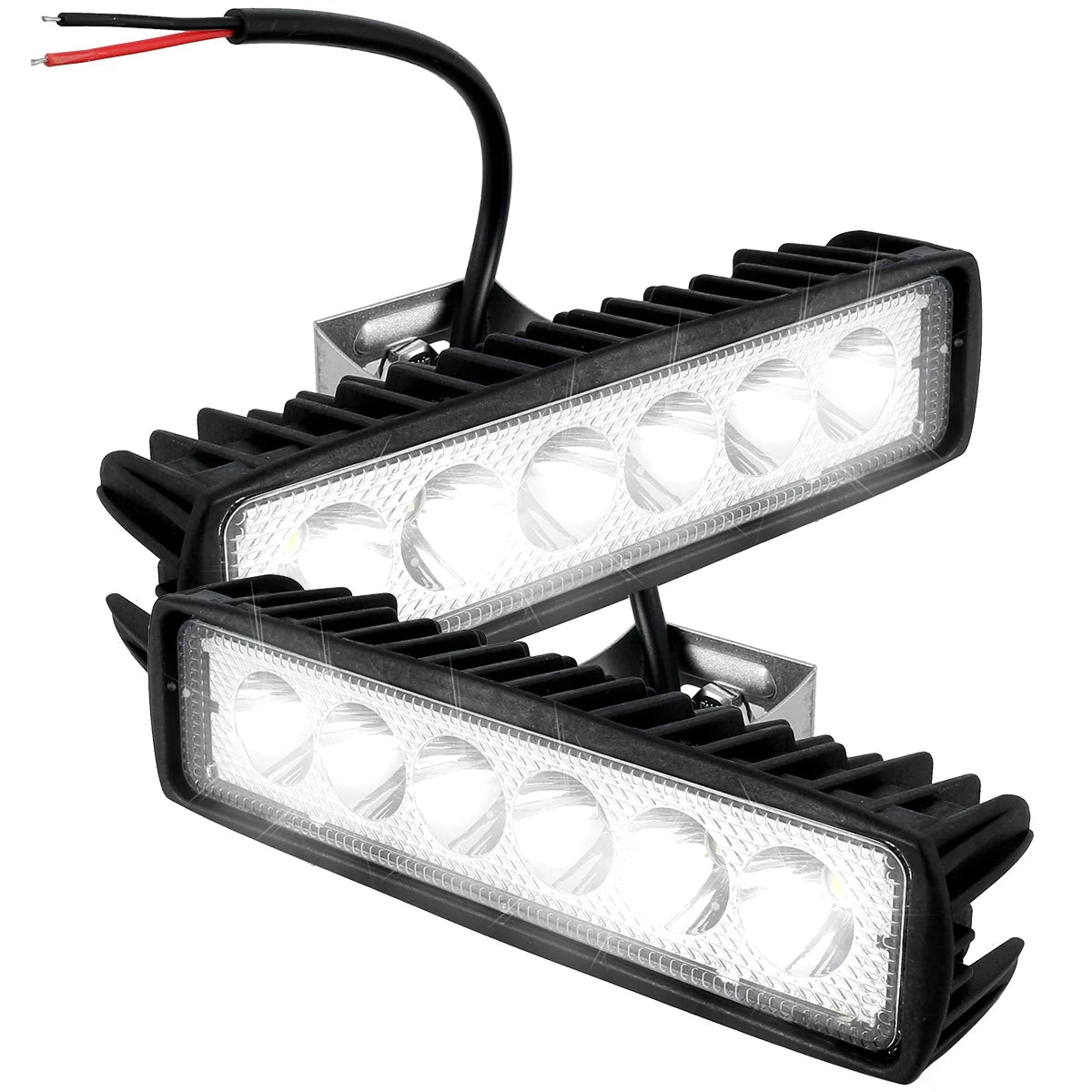 18W LED Work Light Bar, 6 LED 6000K White, Spot and Flood Combo, Aluminum Housing, Single, 2 or 4 Pack, for Trucks, ATVs and Boats