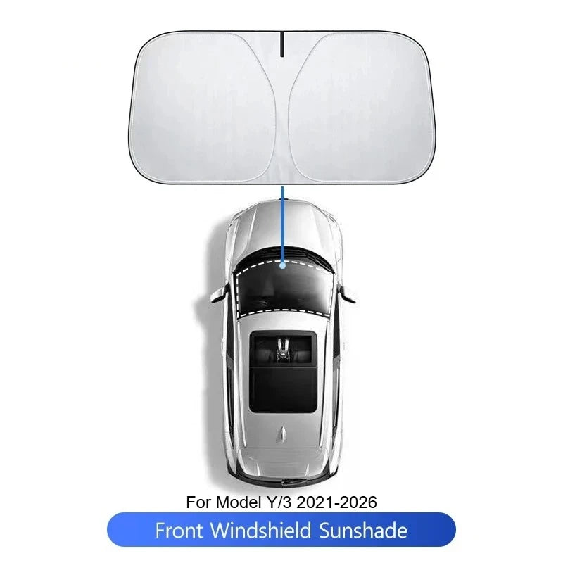 Glass Roof Sunshade for Tesla Model Y Juniper 2025-2026 and Model 3 Highland 2024-2026, Ice-Crystal Fabric with Reflective Silver Layer