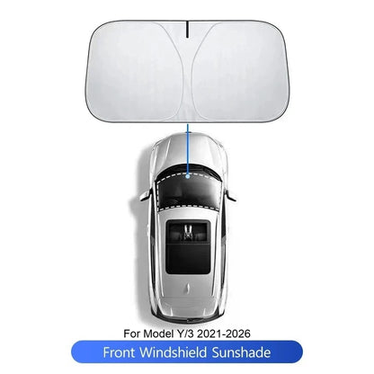Glass Roof Sunshade for Tesla Model Y Juniper 2025-2026 and Model 3 Highland 2024-2026, Ice-Crystal Fabric with Reflective Silver Layer