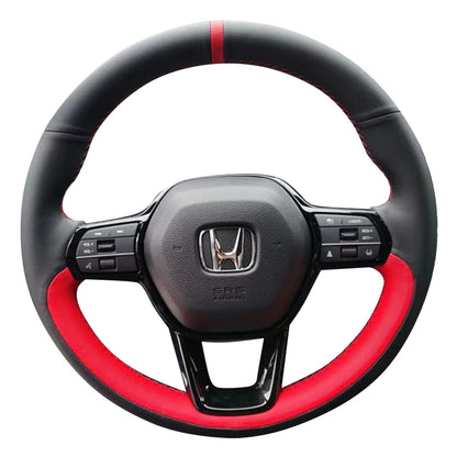 Steering Wheel Cover for Honda Civic 2022-2023 (11th Gen), Hand-Stitched Non-Slip Leather, 11 Styles Including Red Braid Stitch