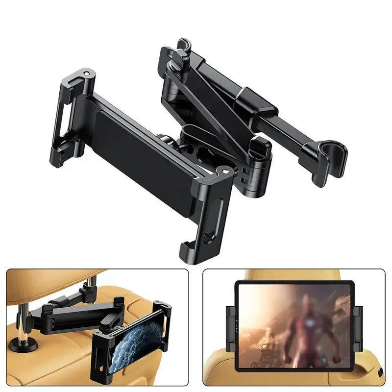 Telescopic Headrest Tablet and Phone Holder for Car Back Seat, Fits 5 to 13 Inch Devices, Rotates and Tilts, Black or Red