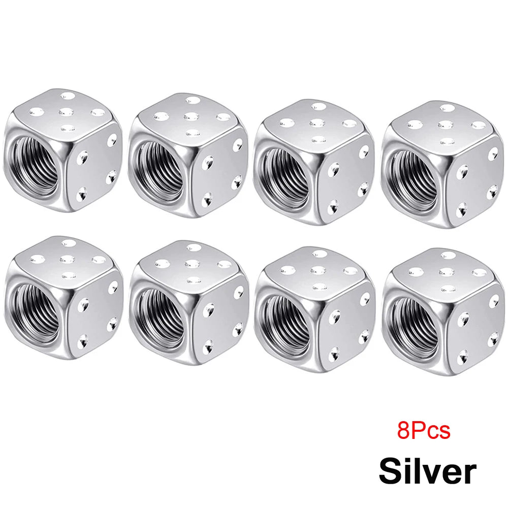 Dice Tire Valve Stem Caps, Dustproof Valve Covers for Cars, Trucks, Motorcycles and Bikes, 4 or 8 Pack, 11 Colors