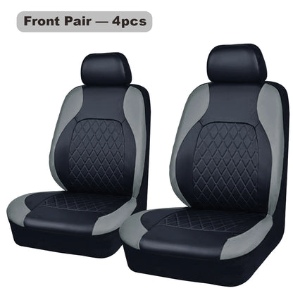 Quilted PU Leather Car Seat Covers, Front Pair or Full 5 Seat Set, Universal Fit for Cars, SUVs and Pickup Trucks, 4 Colors