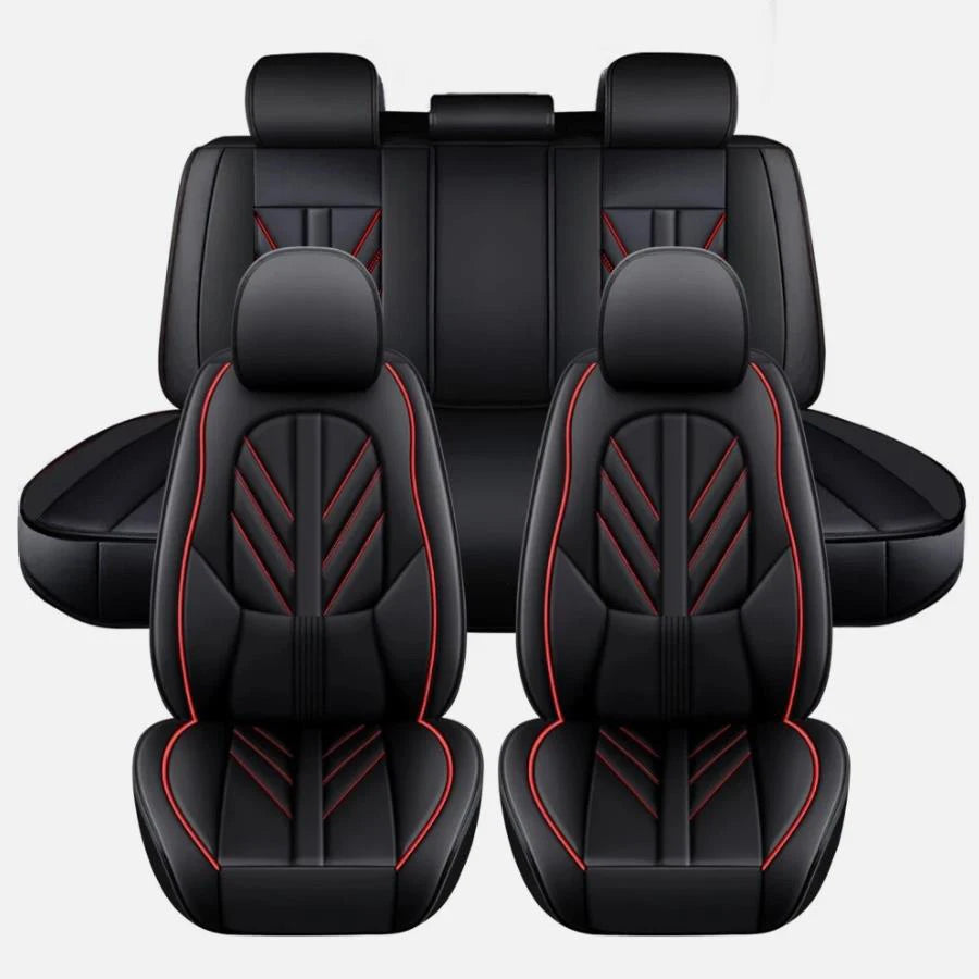 Faux Leather Seat Covers for Toyota RAV4 2019-2024, 5-Seat Full Set with Headrest Covers, Black and Red
