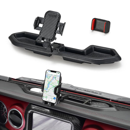 Dashboard Phone Mount for Jeep Wrangler 2021-2023 (JL), Replacement Dash Tray with Metal Support Rod and 360-Degree Phone Holder