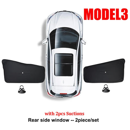 Privacy Window Shade Set for Tesla Model 3 and Model Y 2021-2026, Suction Cup Side Shades, Front and Rear Windshield Shades, 1 to 8 Pieces