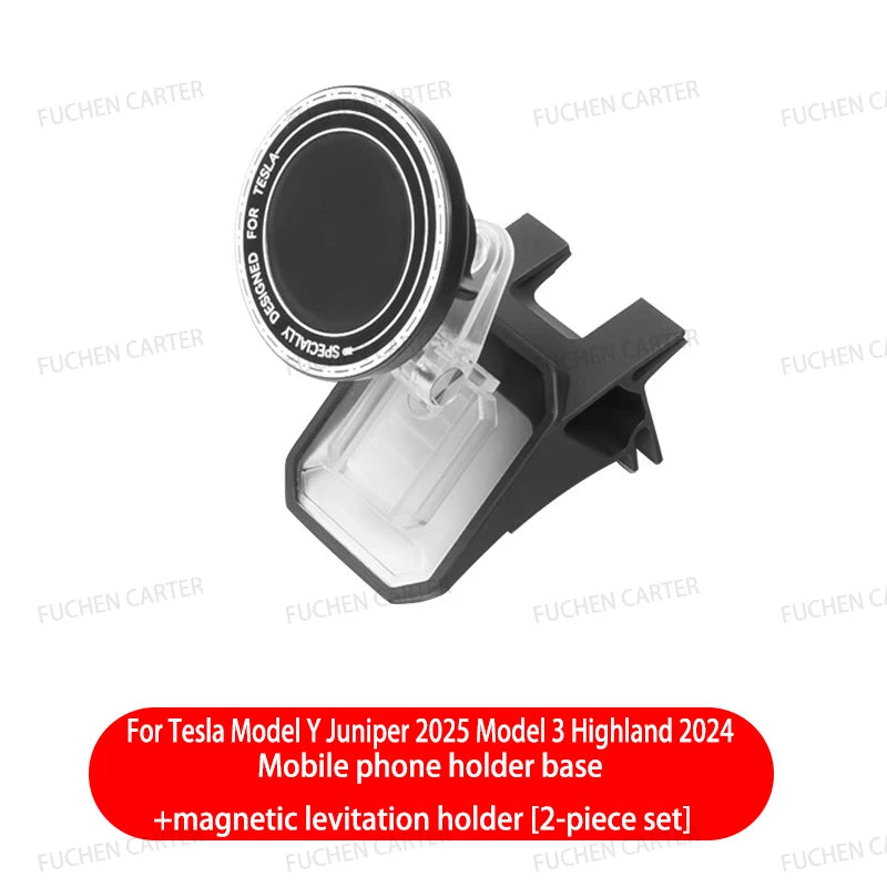 Round Magnetic Phone Mount for Tesla Model Y Juniper 2025 and Model 3 Highland 2024-2025, Snap-On ABS Holder, Rotates 360 Degrees