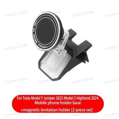 Round Magnetic Phone Mount for Tesla Model Y Juniper 2025 and Model 3 Highland 2024-2025, Snap-On ABS Holder, Rotates 360 Degrees