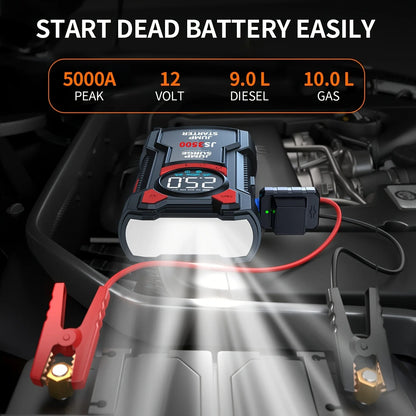 5-in-1 Portable Car Jump Starter with 150 PSI Air Compressor, Power Bank and LED Light for 12V Vehicles, 10000 or 12000mAh