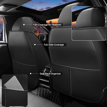 Car Seat Covers for Toyota Camry, Full Set for 5 Seats, Black PU Leather with Red Stitching, Water-Resistant Front and Rear