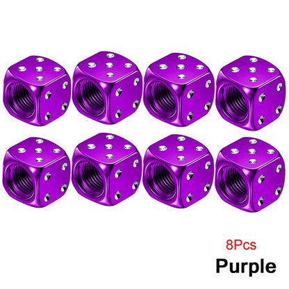 Dice Tire Valve Stem Caps, Dustproof Valve Covers for Cars, Trucks, Motorcycles and Bikes, 4 or 8 Pack, 11 Colors