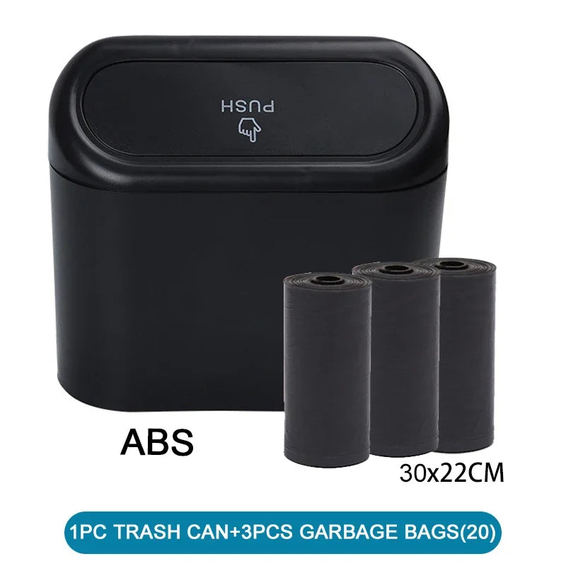 Mini Car Trash Can with Lid and Garbage Bags, Leak-Proof Small Bin for Door Pockets, Consoles and Desks, 4 Colors