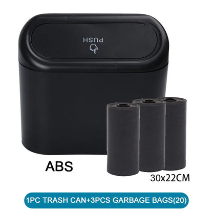 Mini Car Trash Can with Lid and Garbage Bags, Leak-Proof Small Bin for Door Pockets, Consoles and Desks, 4 Colors