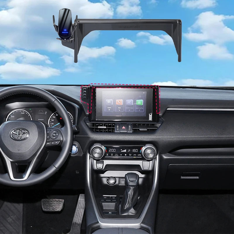 Air Vent Phone Mount for Toyota RAV4 2019-2023 (XA50) with 8-Inch Screen, Aluminum or Carbon-Look Holder, 15W Wireless Charger Option