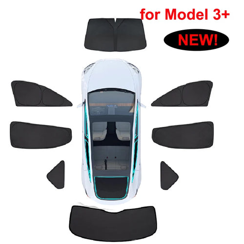 Privacy Sun Shades for Tesla Model 3 2019-2026 Including Highland, Oxford Cloth Windshield and Side Window Shades, 1 to 8 Pieces