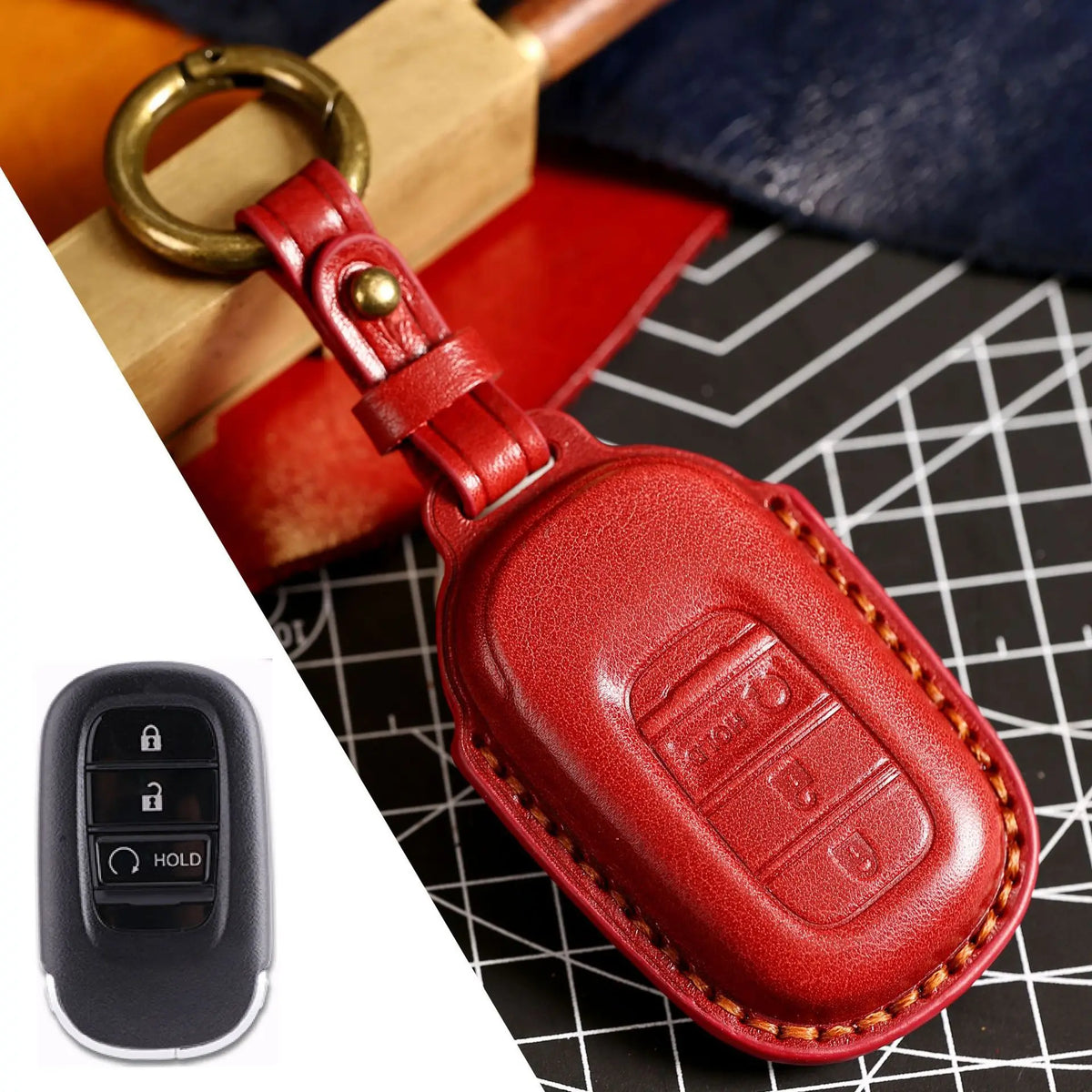 Key Fob Cover for Honda Civic 11th Gen Smart Keys, Stitched Leather Key Case with Buckle, 3 or 4-Button, 4 Colors