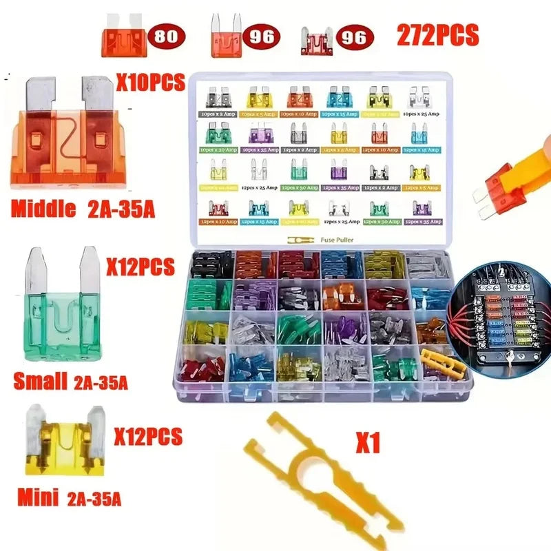 Larger fuse assortment kit with mini, small and middle fuses