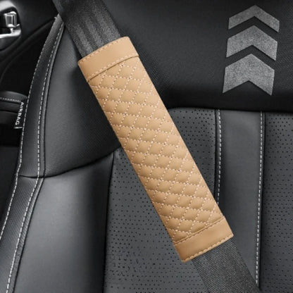 Embroidered Leather Seat Belt Shoulder Cover for Adults, Wear-Resistant with Anti-Slip Pads, Beige, Brown, Black or Gray