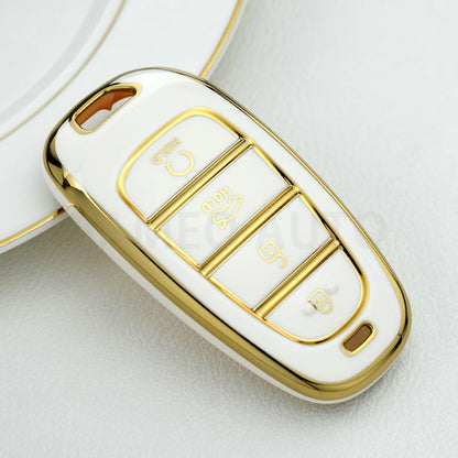 Key Fob Cover for Hyundai 4-Button Keys, Two-Tone TPU Case for Tucson (NX4), Santa Fe and Nexo, 8 Colors with Gold or Silver