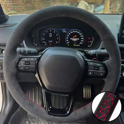 Steering Wheel Cover for Honda CR-V 2023 and Civic 2022-2023, Hand-Sewn Perforated Suede, Non-Slip Grip Sides, 7 Stitching Colors