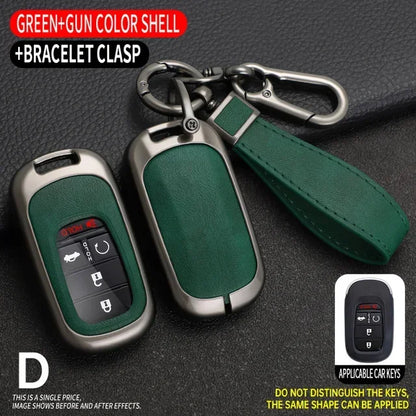 Key Fob Cover for Honda Civic 11th Gen Keyless Fobs, Alloy and Leather Case for 3, 4 and 5-Button Keys, 4 Colors