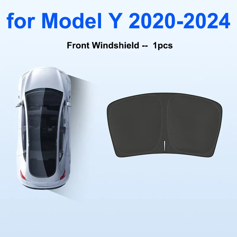 Blackout Sun Shades for Tesla Model Y 2020-2024 and Juniper 2025+, Windshield, Side Window and Full 8-Piece Privacy Sets