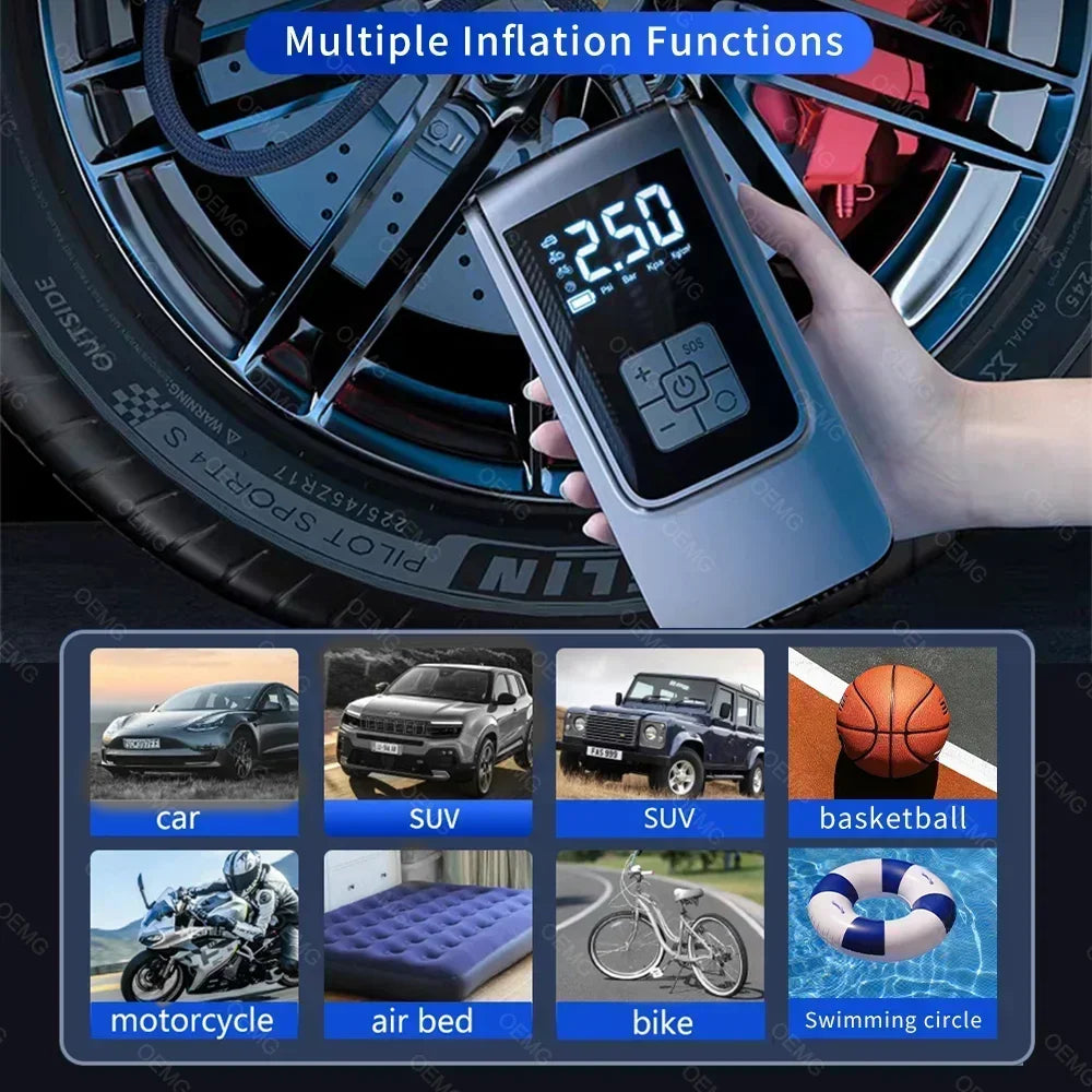 Tire inflator for cars, SUVs, motorcycles, bikes, balls, air beds and pool floats
