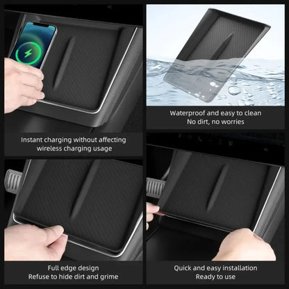 Wireless Charging Pad Mat for Tesla Model 3 and Model Y Juniper 2025-2026, Non-Slip Center Console Phone Mat, White or Black