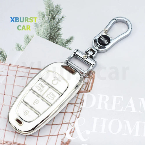 Key Fob Cover for Hyundai 5-Button Keys, Soft TPU Case with Embossed Button Icons for Tucson (NX4), Santa Fe and Nexo, Cover or Set