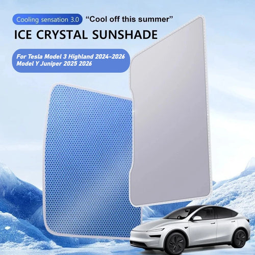 Glass Roof Sunshade for Tesla Model Y Juniper 2025-2026 and Model 3 Highland 2024-2026, Ice-Crystal Fabric with Reflective Silver Layer