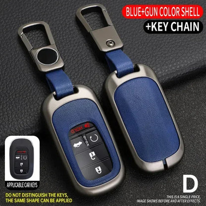 Key Fob Cover for Honda Civic 11th Gen Keyless Fobs, Alloy and Leather Case for 3, 4 and 5-Button Keys, 4 Colors