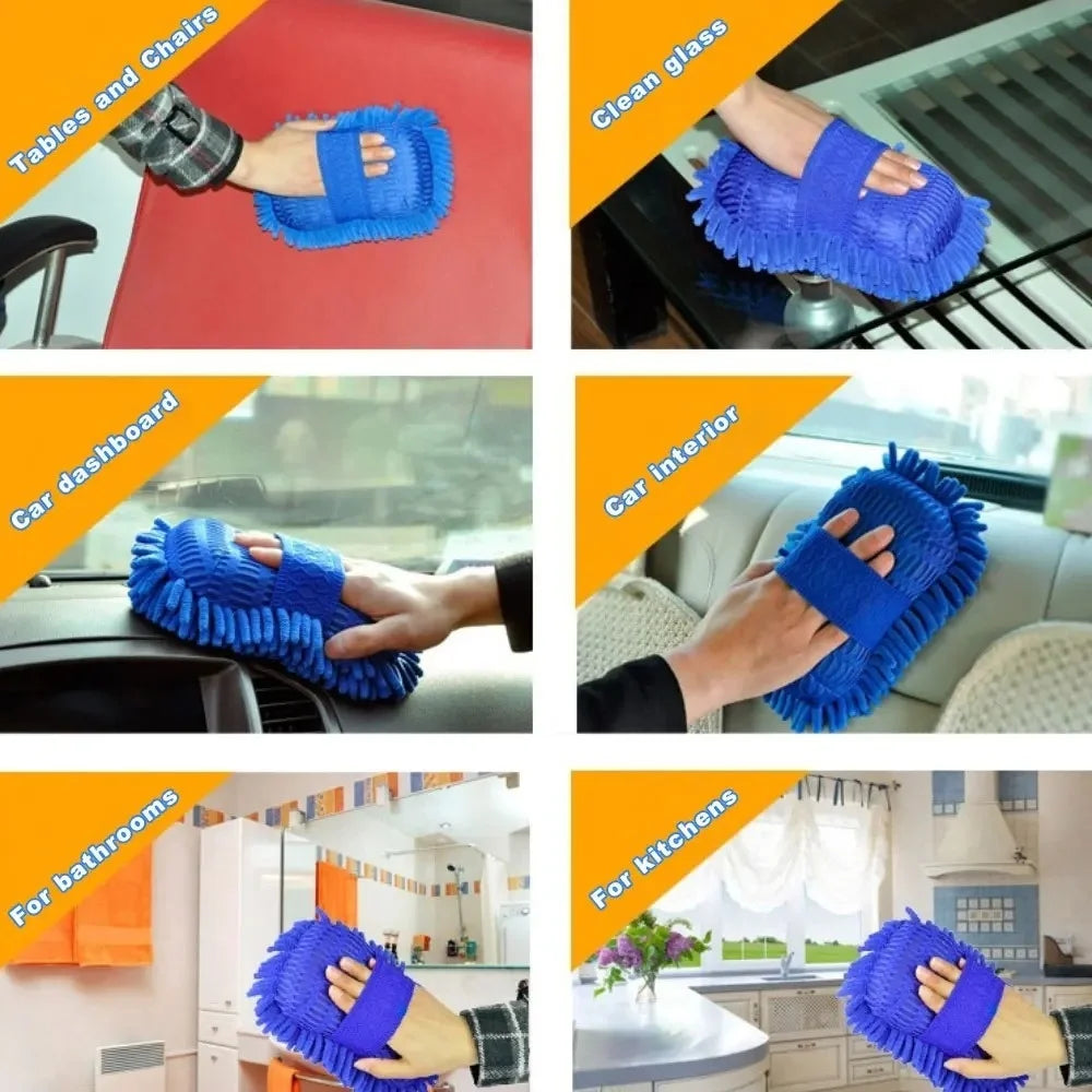 Chenille Microfiber Car Wash Sponge with Hand Strap, Soft Wash Pad for Paint, Wheels and Windows, 1 or 2 Pack, Blue