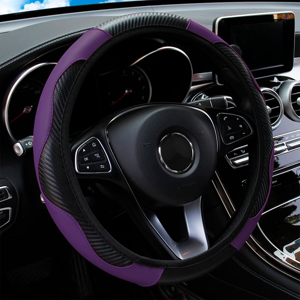 Purple and black steering wheel cover