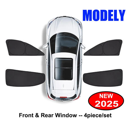 Blackout Sun Shades for Tesla Model Y 2020-2024 and Juniper 2025+, Windshield, Side Window and Full 8-Piece Privacy Sets