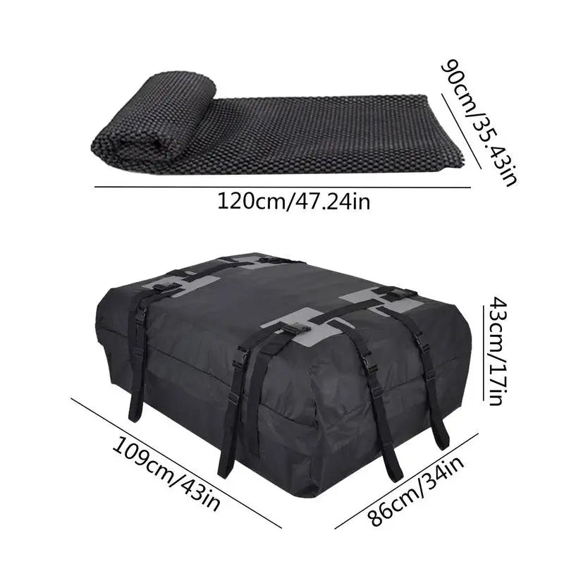 Rooftop Cargo Carrier Bag, 15 cu ft Waterproof 600D Oxford Roof Bag with 10 Straps, Foldable, Optional Anti Slip Mat