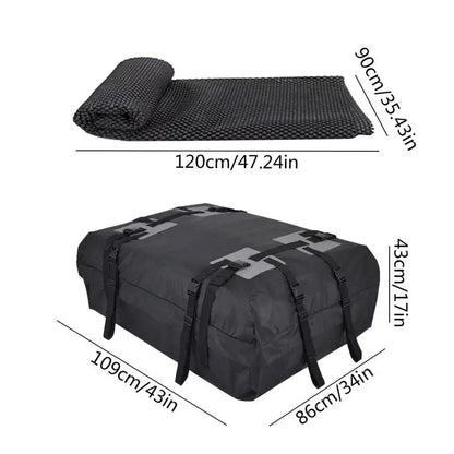 Rooftop Cargo Carrier Bag, 15 cu ft Waterproof 600D Oxford Roof Bag with 10 Straps, Foldable, Optional Anti Slip Mat
