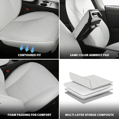 PU Leather Seat Covers for Tesla Model Y 2020-2024, 5-Seat Full Set with Headrest Covers and Front Seat Pockets