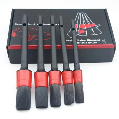 5 Piece Car Detailing Brush Set for Dashboard, Air Vents, Emblems and Wheels, Soft Bristle Cleaning Brushes