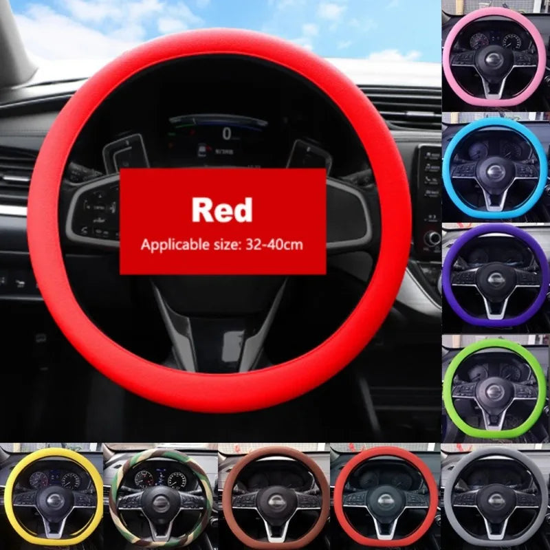 Red silicone steering wheel cover, fits 32 to 40 cm wheels