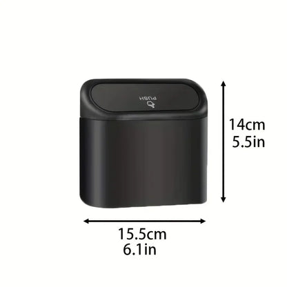Leak-Proof Mini Car Trash Can with Lid and Garbage Bags, Small Push Lid Bin for Door Pockets and Consoles, Black