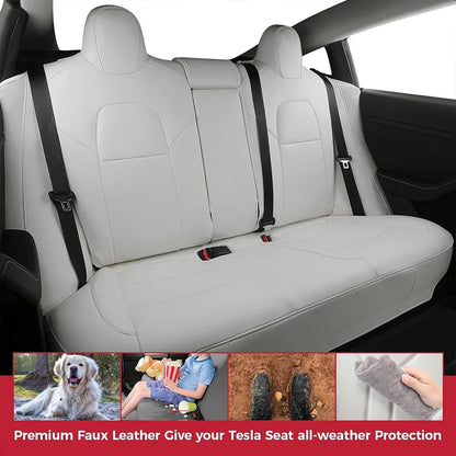 PU Leather Seat Covers for Tesla Model Y 2020-2024, 5-Seat Full Set with Headrest Covers and Front Seat Pockets