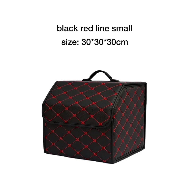Black trunk organizer with red stitching, small