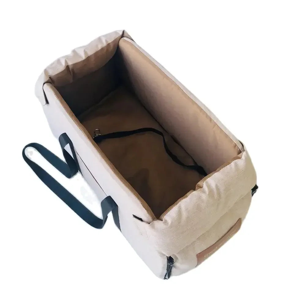 Center Console Pet Booster Seat for Small Dogs and Cats, Portable Carrier Bag with Waterproof Oxford Cloth, Small or Large, Gray or Khaki